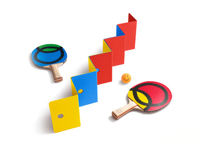 Colorful ArtNet Set with table tennis paddles and balls on a white background