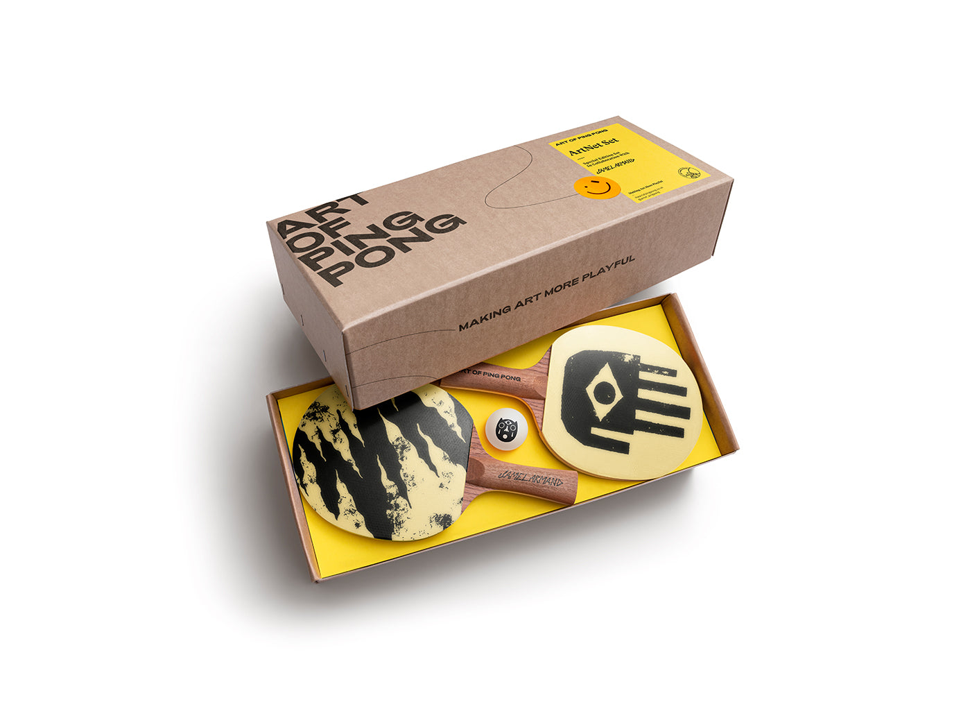 Jamel Armand ArtNet set from the Silk Song collection by Art of Ping Pong shown in open branded box on white background