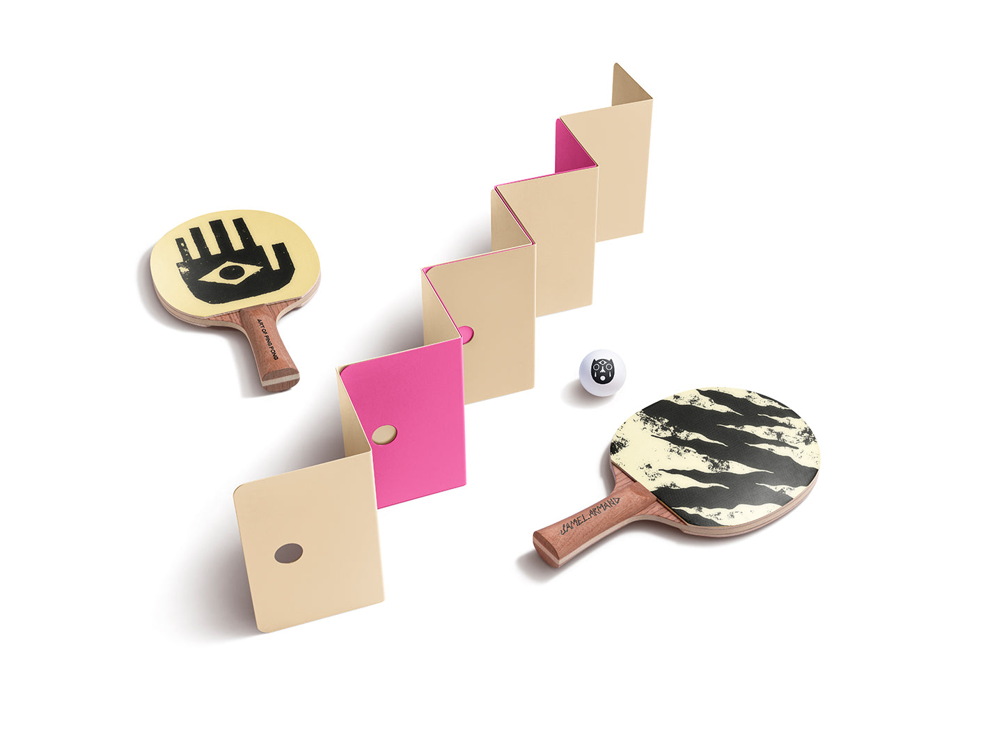 Jamel Armand ArtNet and ArtBat set from the Silk Song collection by Art of Ping Pong shown with ping pong ball on white background