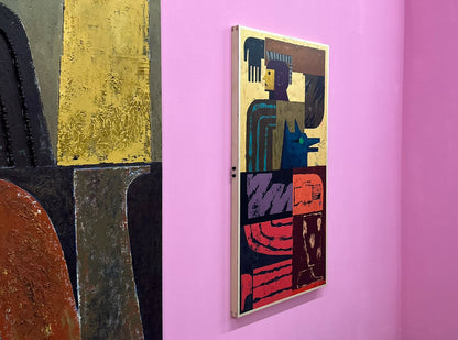 Jamel Armand ArtTable on a pink wall in a gallery space