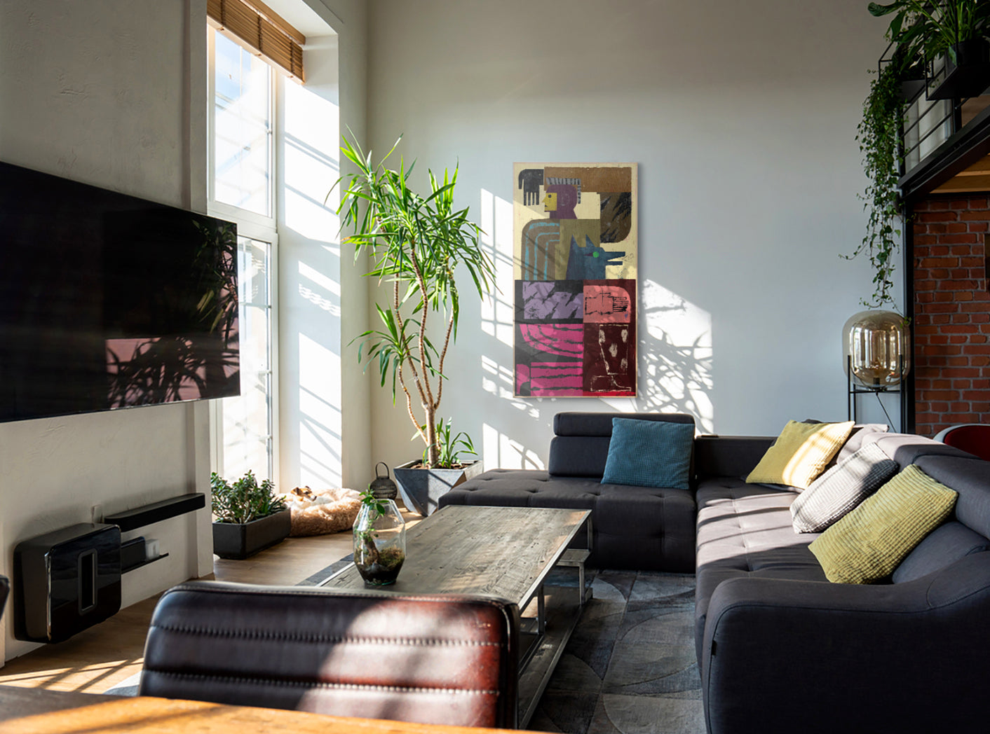 Jamel Armand wall-mountable ping pong table (ArtTable) from the Silk Song collection by Art of Ping Pong mounted on a wall in a modern living space