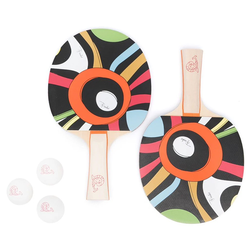 Emilio Pucci Art of Ping Pong table tennis bat set with balls on white background