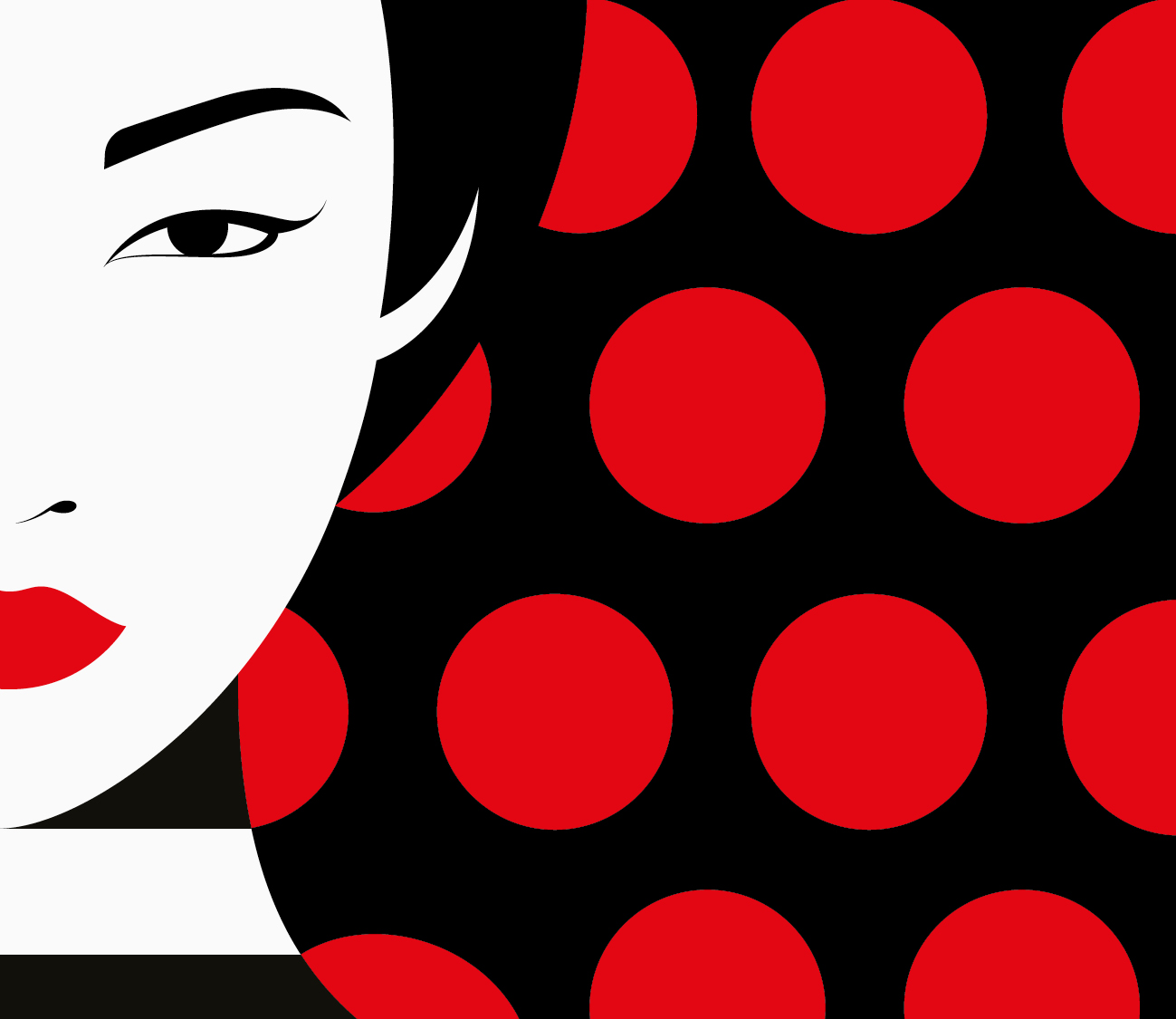 Malika Favre Illustration. Woman, red lips, stripes and red spots