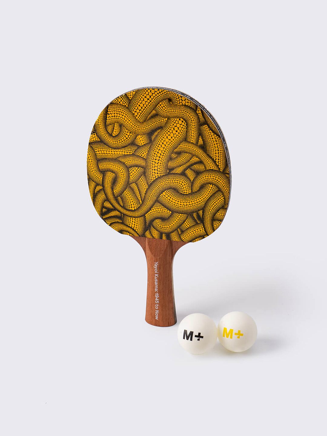 Yayoi Kusama table tennis bat with balls. M+ Museum Art of Ping Pong